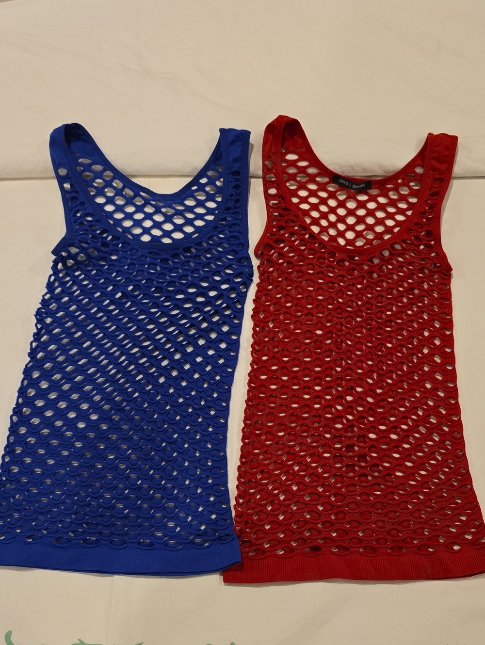 Mesh Knit Tank Top - Blue and Red